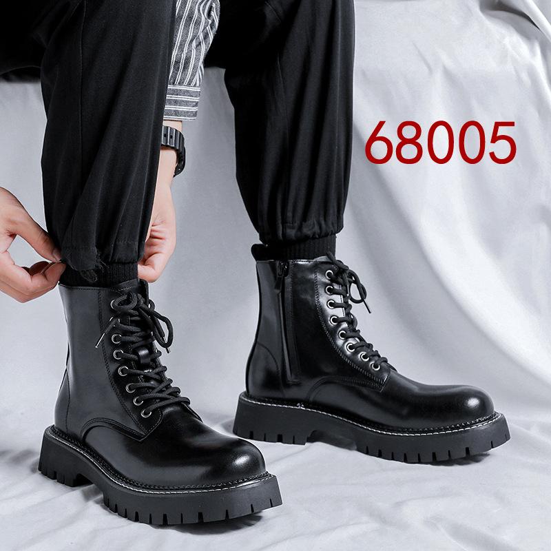 Martin Boots Herr Ny Casual Brittisk Trend Mångsidiga Tjocka Sulan Mellanhöga Svarta Lokomotivstövlar 6895-R