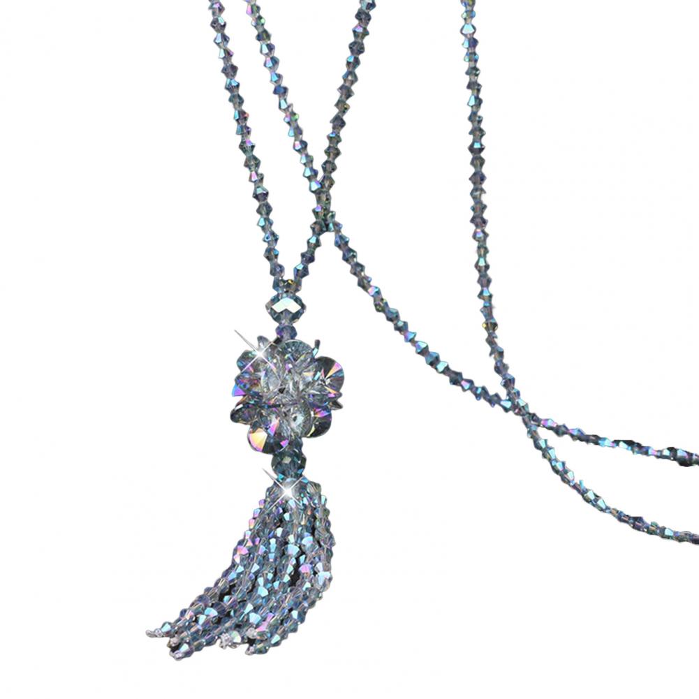1116 Faux Crystal Necklace Knotted Beaded Long Tassel Shiny All Match Women Long Pendant Sweater Necklace Pendant Necklaces