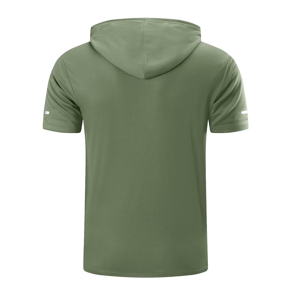 Men Hooded Short Sleeve Pullover with Pocket Lightweight Quick Dry Athletic Top for Casual Sports Outdoor Activities