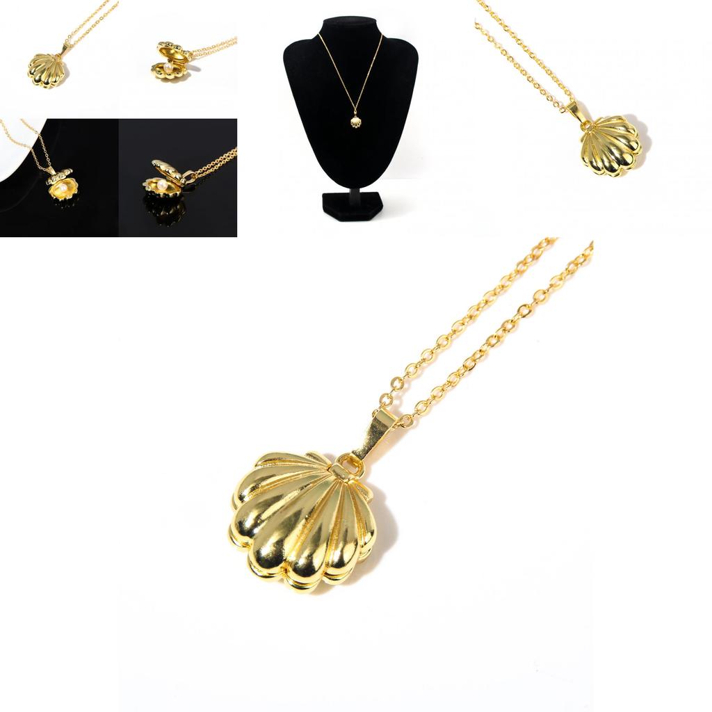 Mermaid Melody Vintage Shell Pearl Necklace With Metal Chain For Daily Use