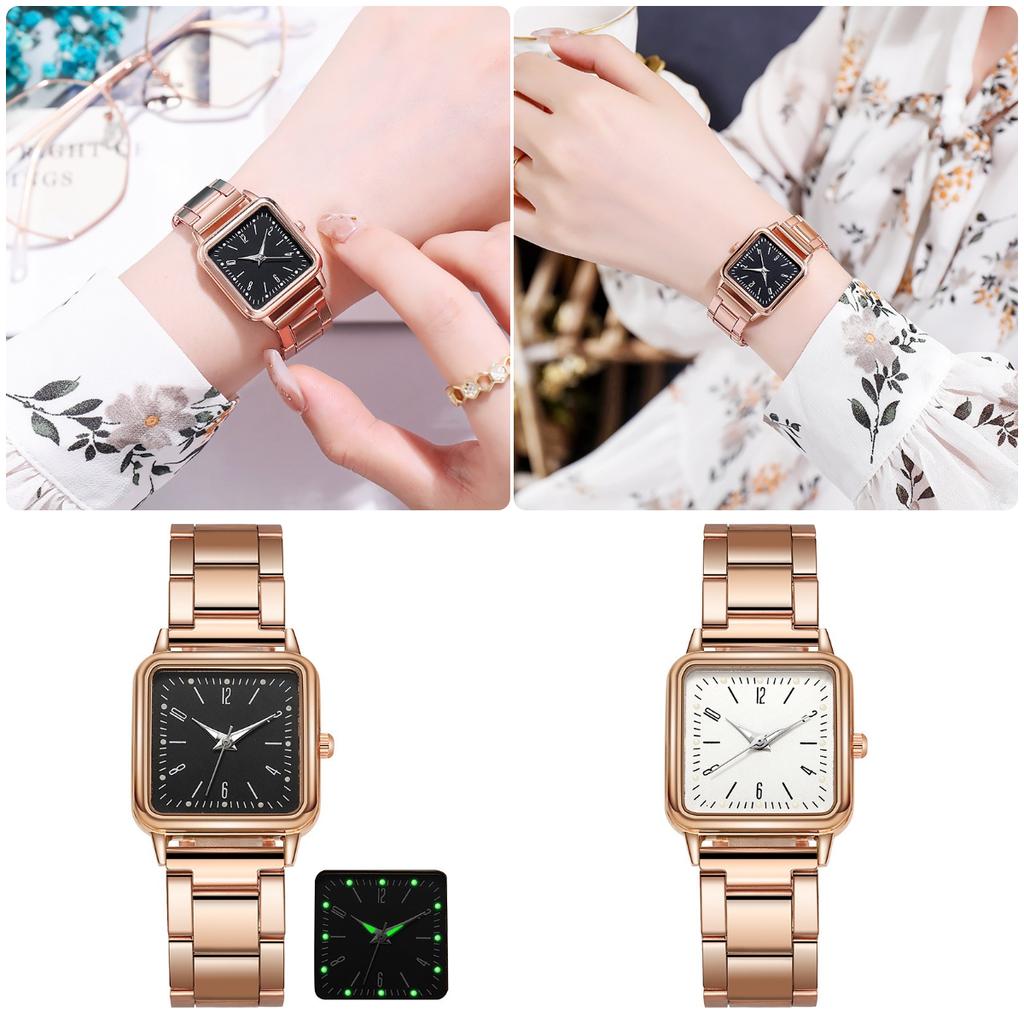Steel Strap Square Watch For Men Women Night Light Quartz Movement Style Casual