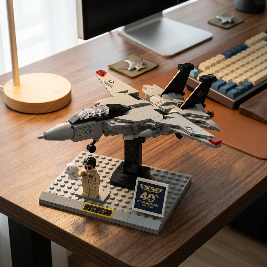 טופ גאן 40 שנה מטוס קרב F-14 טומקט סט לבני בנייה מיניפיגור טייס כלול דגם מטוס גדול