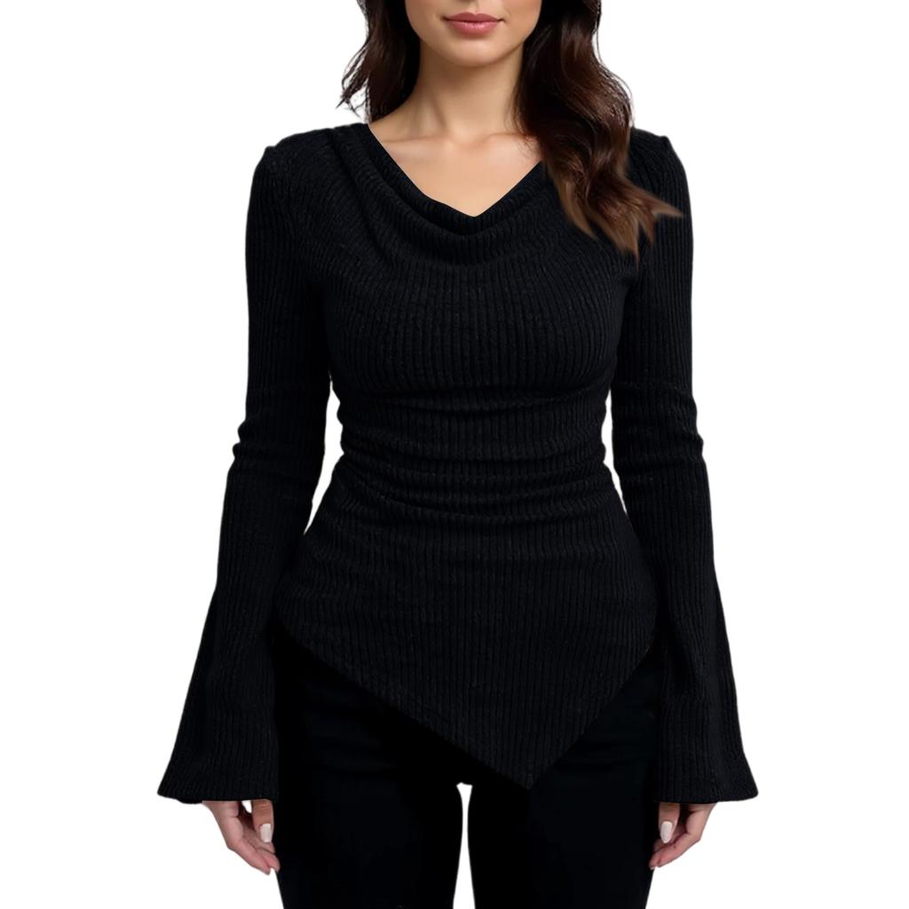 Women's Fashion Casual  Slim Fit Solid Color Long-sleeved Bottoming Shirt Top