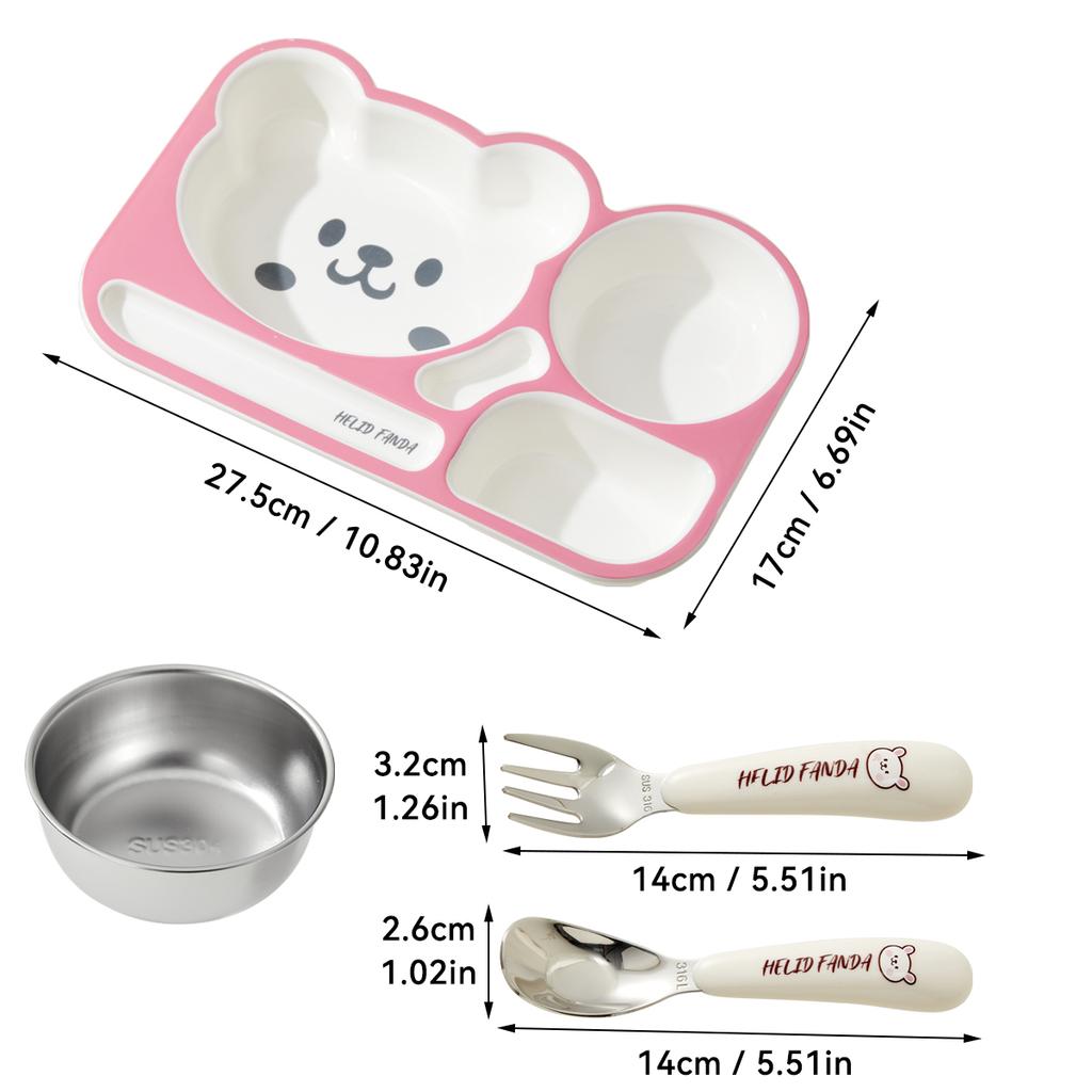 3 Grids Cartoon Plastic Food Plate With Soup Bowl Kid Student Portable Reusable Dinning Plate Fruit Salad Plate Microwave Safe