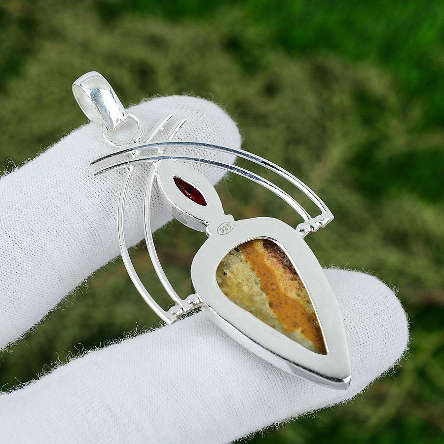 Picture Jasper Gemstone Mozambique Garnet 925 Sterling Silver Unique New Pendant