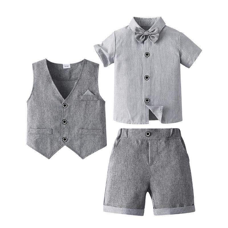 2026 Summer Boys' Three-Piece Set: Short-Sleeved T-shirt, Shorts & Vest - Children's Gentleman Outfit