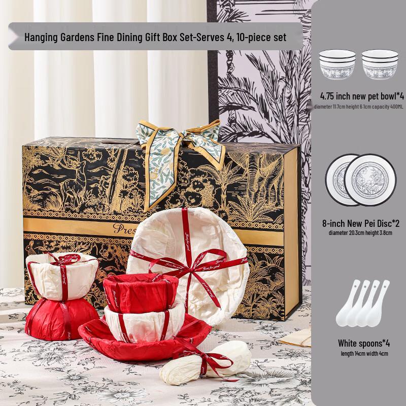 

European Style Ceramic Dinnerware Set 4 Bowls, 4 Spoons, 2 Plates