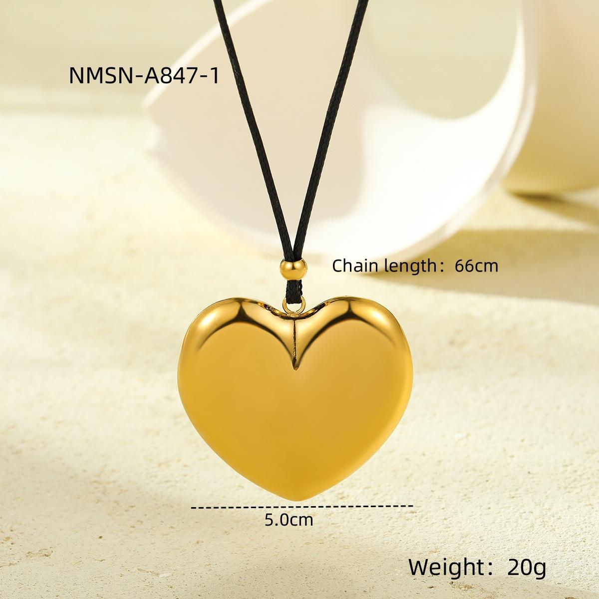 GEMCHIC Women s 18K Gold Stainless Steel Wax Rope Smooth Heart Necklace Fashion Versatile Titanium Steel Chain