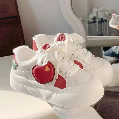 Härliga Apple Promenadskor Flickor Platåskor för Kvinnor Vinter Tjocksulade Varma Sportskor Mode Designersneakers