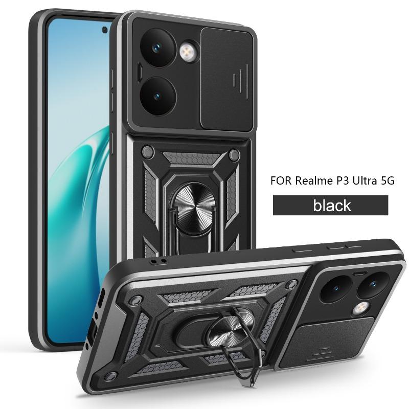 

For Realme P3 Ultra Slide Lens Camera Protection Back Case for Realme P3 Ultra Shockproof Magnetic Ring Stand Holder Cover For Realme P3 ultra