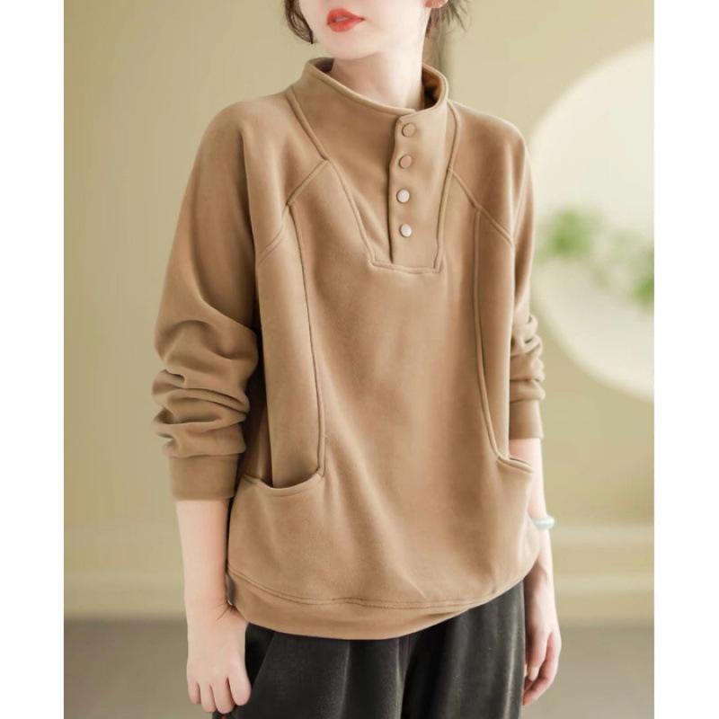 

YYFS Женские модные повседневные весенне-осенние блузки и рубашки с принтом однотонного цвета, с длинным рукавом и полувысоким воротником XL