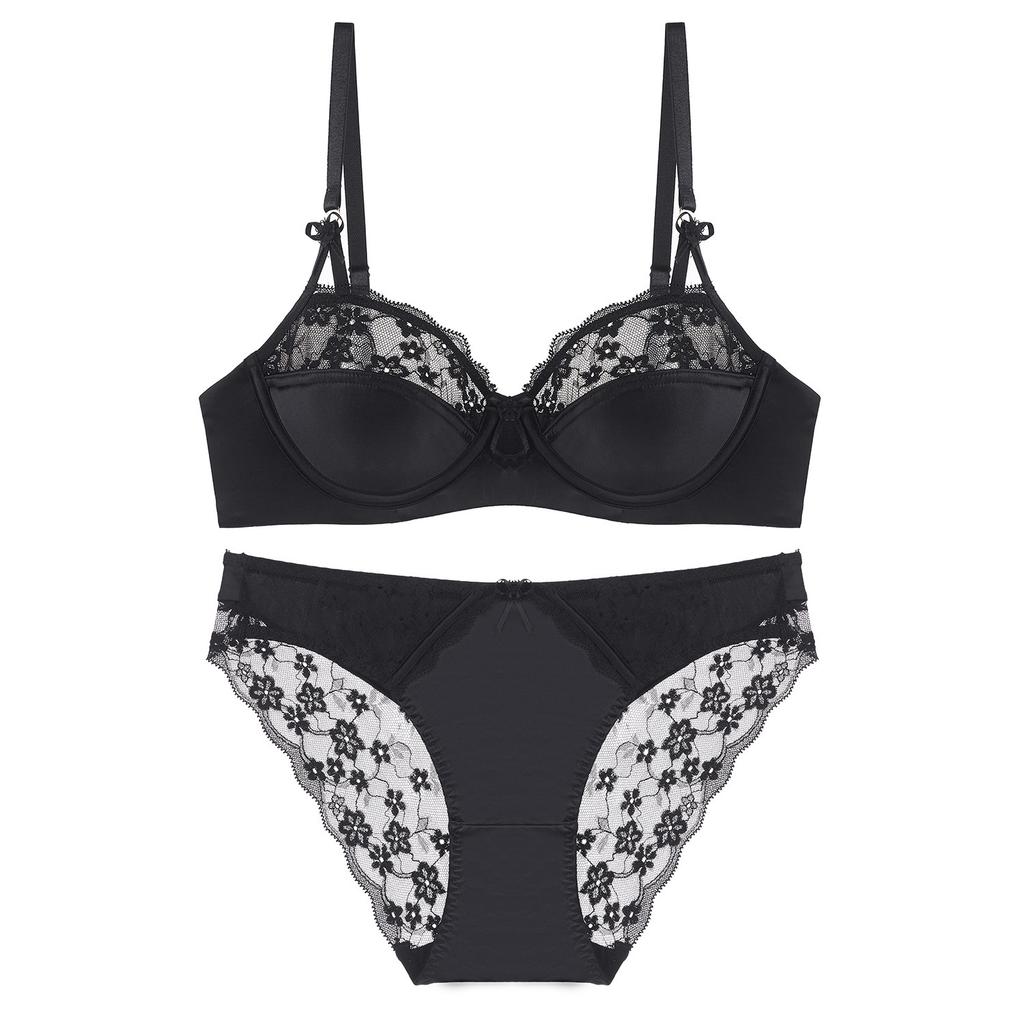 Sexy Französisches Sternzeichen Jahr Rotes Spitzen-Dünnbaumwoll-BH-Set, Brustminimierer Anti-Hänge-Vollbrust Damen-Dessous-Set