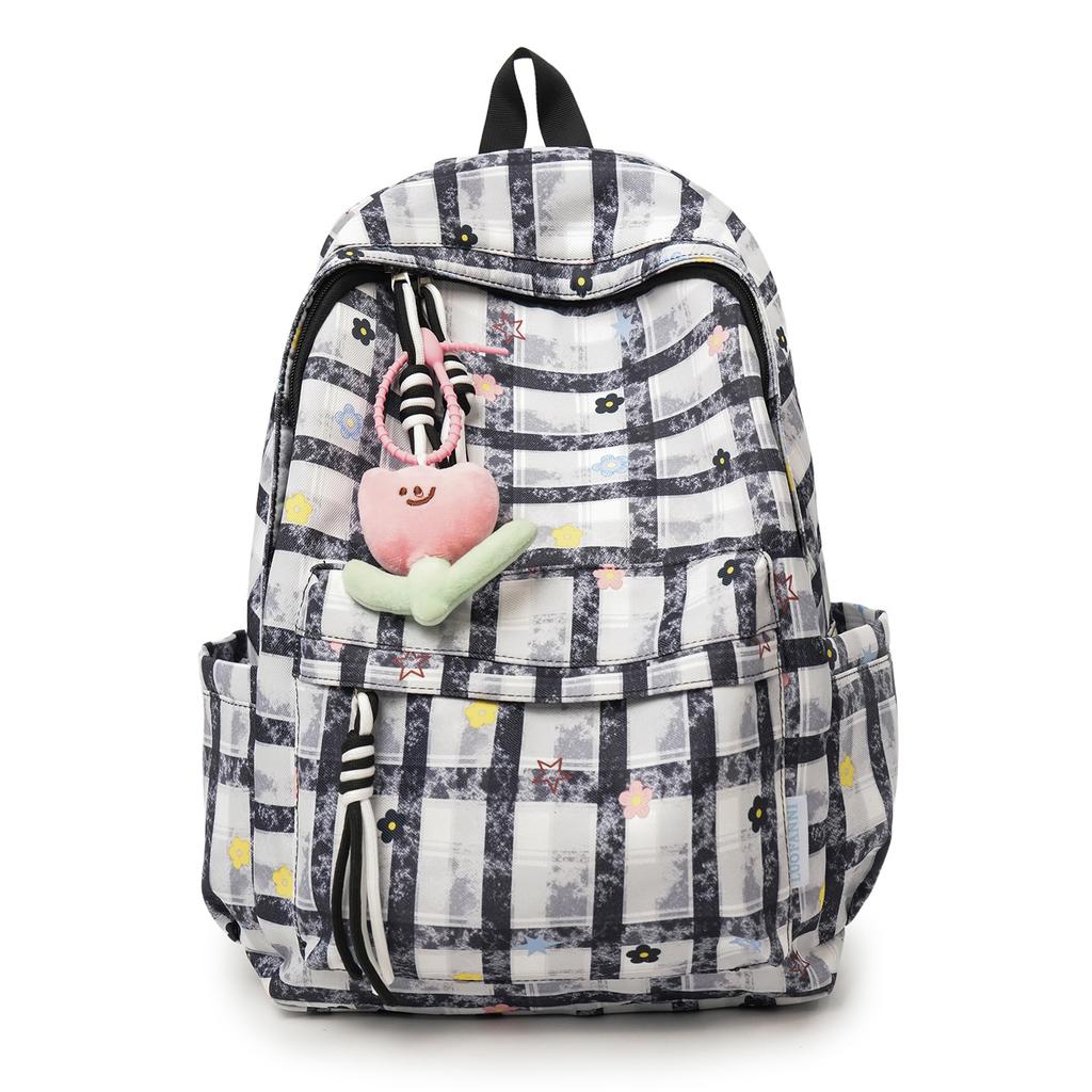 Schoolbag Campus Style Plaid Sweet Backpack Female Large Capacity Foreign Style Small Flower Korean Student School Bag Fresh Versatile Backpack