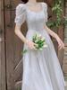 Französischer Stil Elegantes Midikleid Frau Kausal Kurzarm Feenkleid Vintage Abend Partykleid Urlaub Strand Sommer Chic