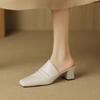 Fashion 2025 Summer New Genuine Leather Retro Semi-drag Mueller Slippers Woman Women's High Heel Square Toe Casual Shoes Women Slippers