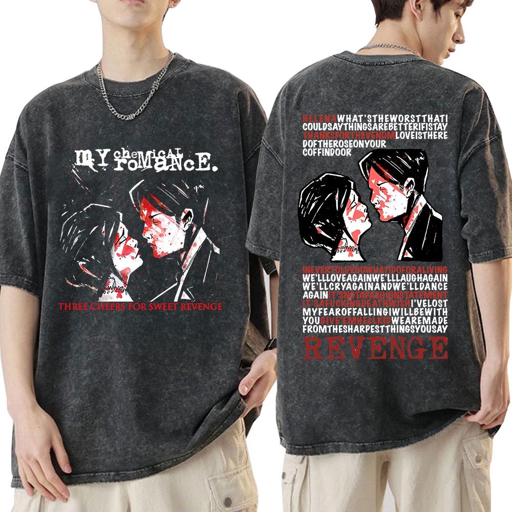 Koszulka Vintage Washed Zespół Rockowy My Chemical Romance Three Cheers for Sweet Revenge Koszulki Gotyckie Męskie Damskie Odzież Koszulki