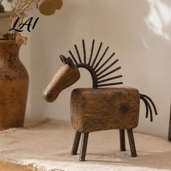 Elegant Sculptural Decor for Entryway Vintage Horse Figurine Rustic Farmhouse Sculpture Folk Art Interior Design Accessories Tabletop Ornament Home