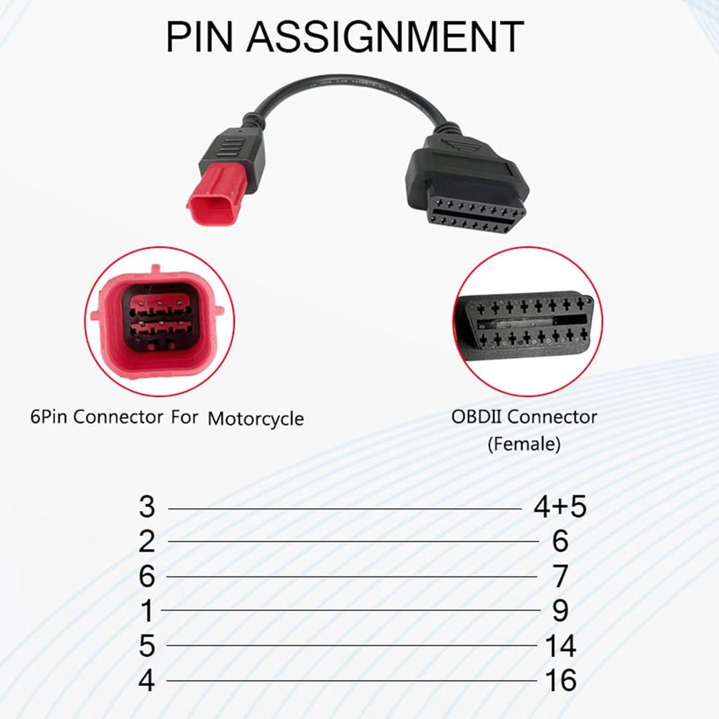 6 Pin OBD2 Adapter Cable,Fit For Guzzi Kawasaki Suzuki Yamaha Piaggio Vespa Honda Motorcycle OBD Diagnostic Cable,Euro5 6-Pin Connector Fits CAN Bus
