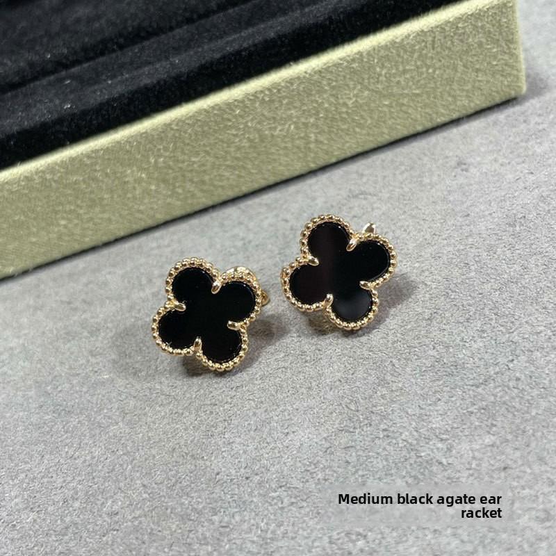 

Висока Версія Сережок-Конюшин з Чотирма Пелюстками з Рожевого Золота та Сердоліку для Жінок Сережки Вишуканий Сенс Елегантні Сережки з Білого Перламутру