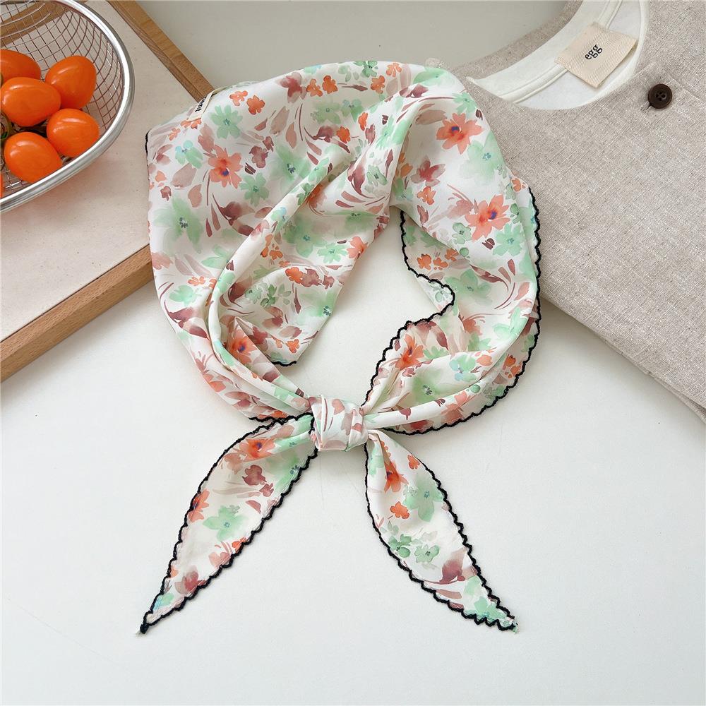 HOT Flower Printed Head Scarf Polka Dot Striped Scarf  Women's Kerchief Neck Tie Shawl Wraps Thin Triangle Hair Scarf Headband