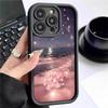 Seaside Flower Petal Road Black Concave Groove Phone Case for iPhone 14/15/16/17 Pro Max