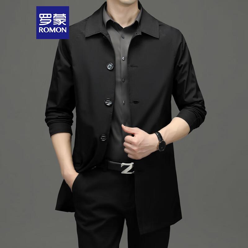 ROMON Men's Business Casual Mid-Length Trench Coat D-2021