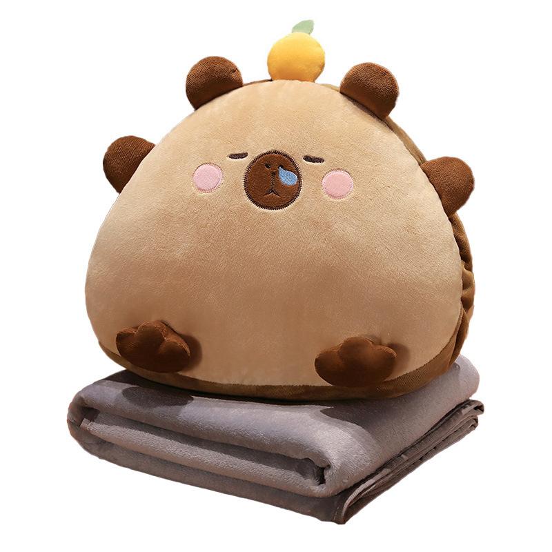 Cartoon Rice Ball Capybar Pillow Blanket Three-in-one Plush Doll Girl Nap Pillow Rest Pillow Warms Hands