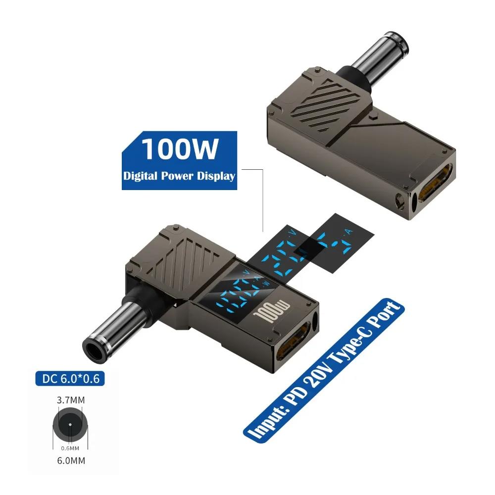 Digital Display USB-C to DC Converter Fast Charging PD 100W Laptop Power Connector Intelligent Universal for Lenovo/HP/Dell 5