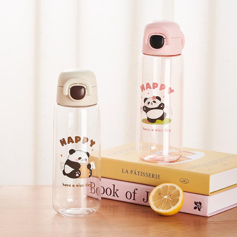 New Panda Plastic Cup Portable Cup, Cute Cartoon Plastic Straw Cup, Children's Casual Cup
