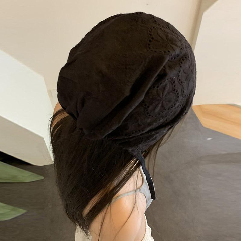 Korean Versatile Lazy Style Flower Strap Headband Hat Lightweight Breathable Palace Style Retro Solid Colorf Hat Spring Summer