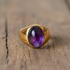 Natural Purple Amethyst Signet Ring, 925 Solid Sterling Silver, Promise Ring, Unisex Handmade Jewelry