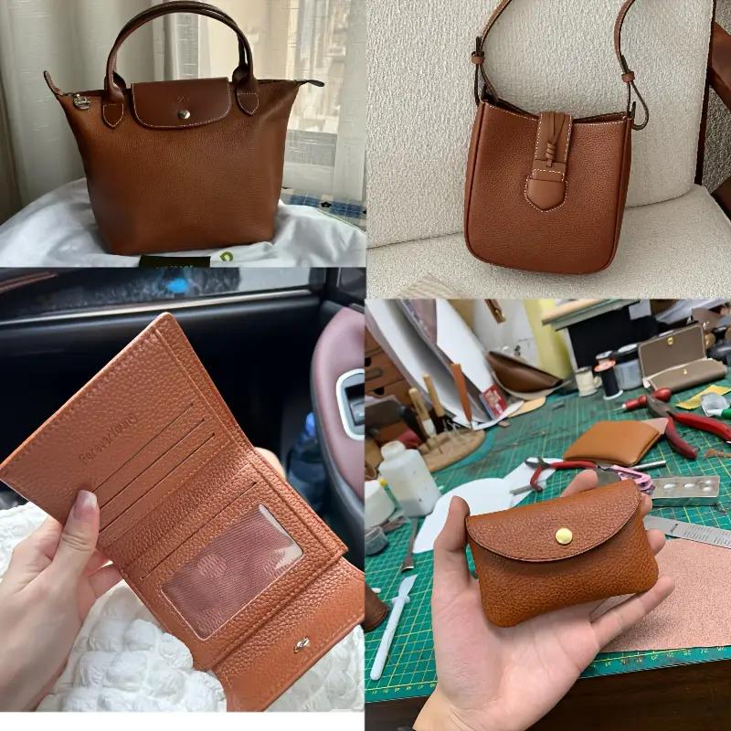 Khaki Lychee Pattern Top Layer Cowhide Leather Material, Genuine Leather Brown, Handmade DIY Leather Wallet, Backpack, Sofa Seat