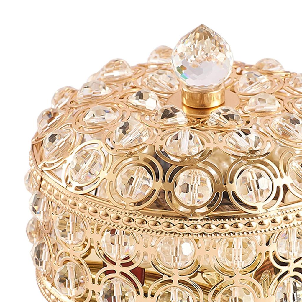 Crystal Jewelry Box Storage with Lid Gold for Earrings Gift Women Girls