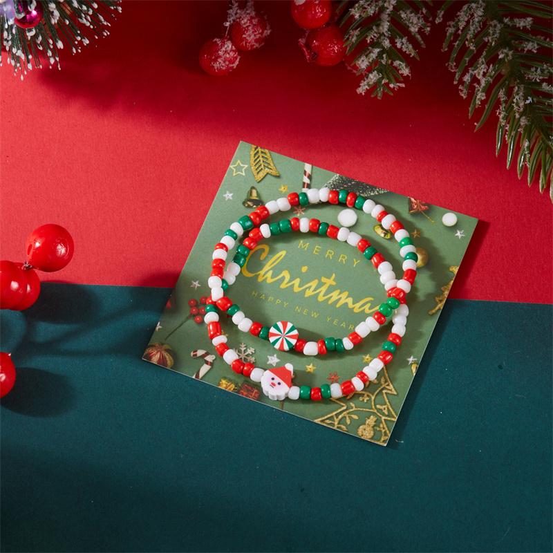 

Christmas Colorful Rice Beads Bracelets for Women Polymer Clay Santa Claus Snowman Snowflake Bracelet New Year Holiday Jewelry