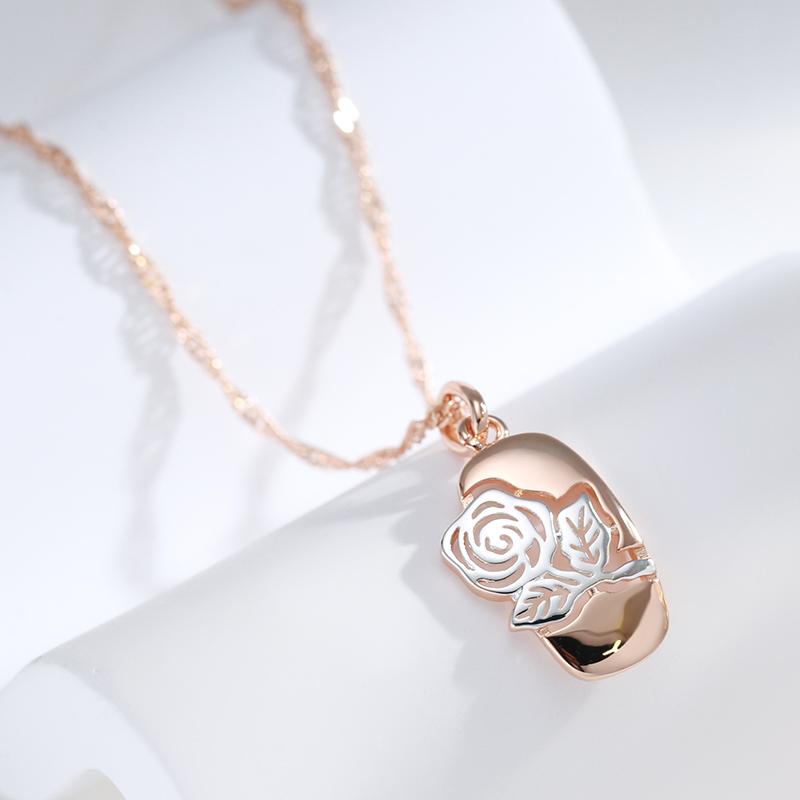 Fashion  Rose Gold  Color Mix Hollow Rose Flower Pendant Necklace For Women Wedding Party Daily Vintage Jewelry