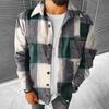 Men's Brushed Plaid Shirts Long Sleeve Flannel Lapel Button Down Pocketed Shacket Jacket Coats
