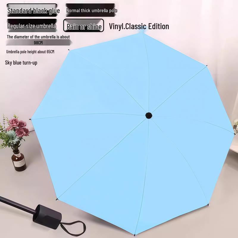 Large Dual-Use Umbrella for Sun and Rain, Manual Folding, Reinforced for Two, Black Glue Sunscreen, Suitable for Men and Women