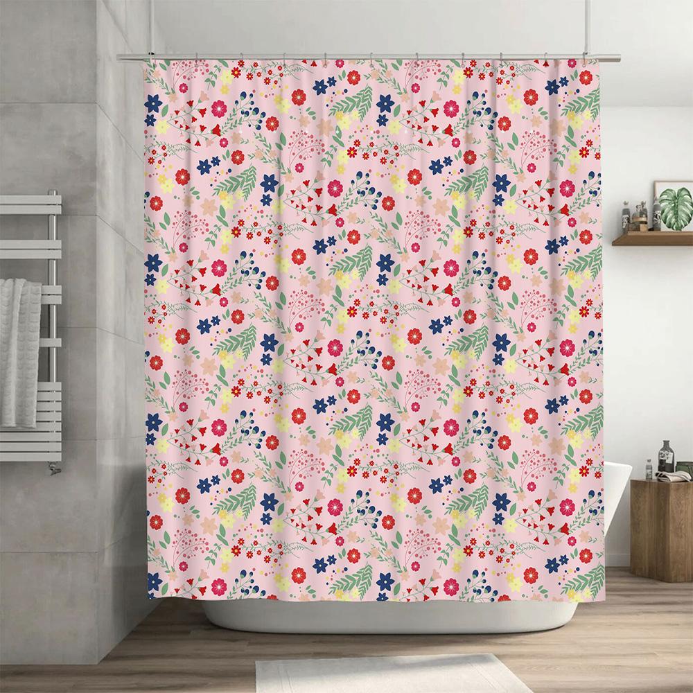 Colorful Floral Print Shower Curtain Pink Blue Flower Decorative Bathroom Accessory for Home Improvement Waterproof Fabric Shamp