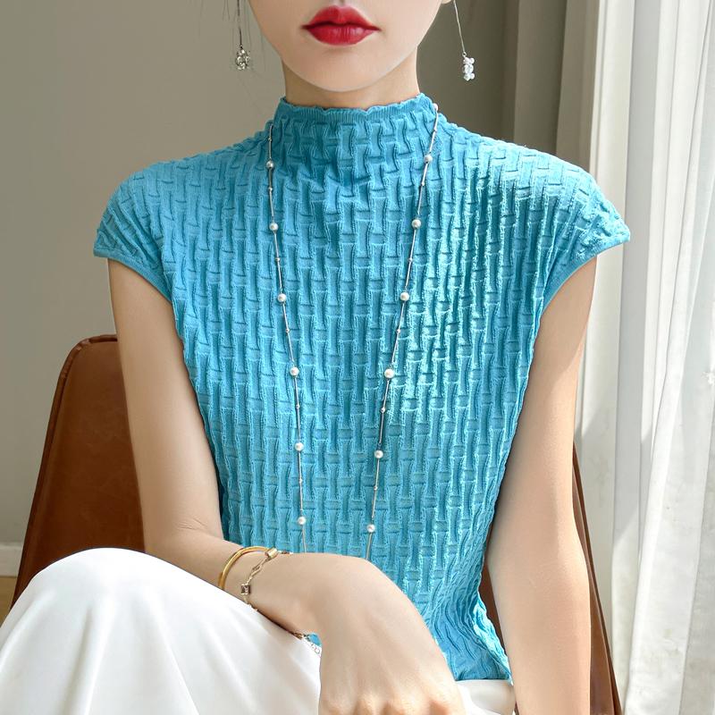 Women T-shirt Tank Summer Knitted T-shirt Short Sleeve Tees Basic Tees Knit Top Pullover Turtleneck Female