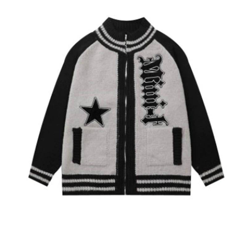 

Американский винтажный кардиган на молнии, женский уличный свитер Y2k, серый свитер с вышивкой звезд, Mujer, Harajuku, готические вязаные топы, осень XL серый