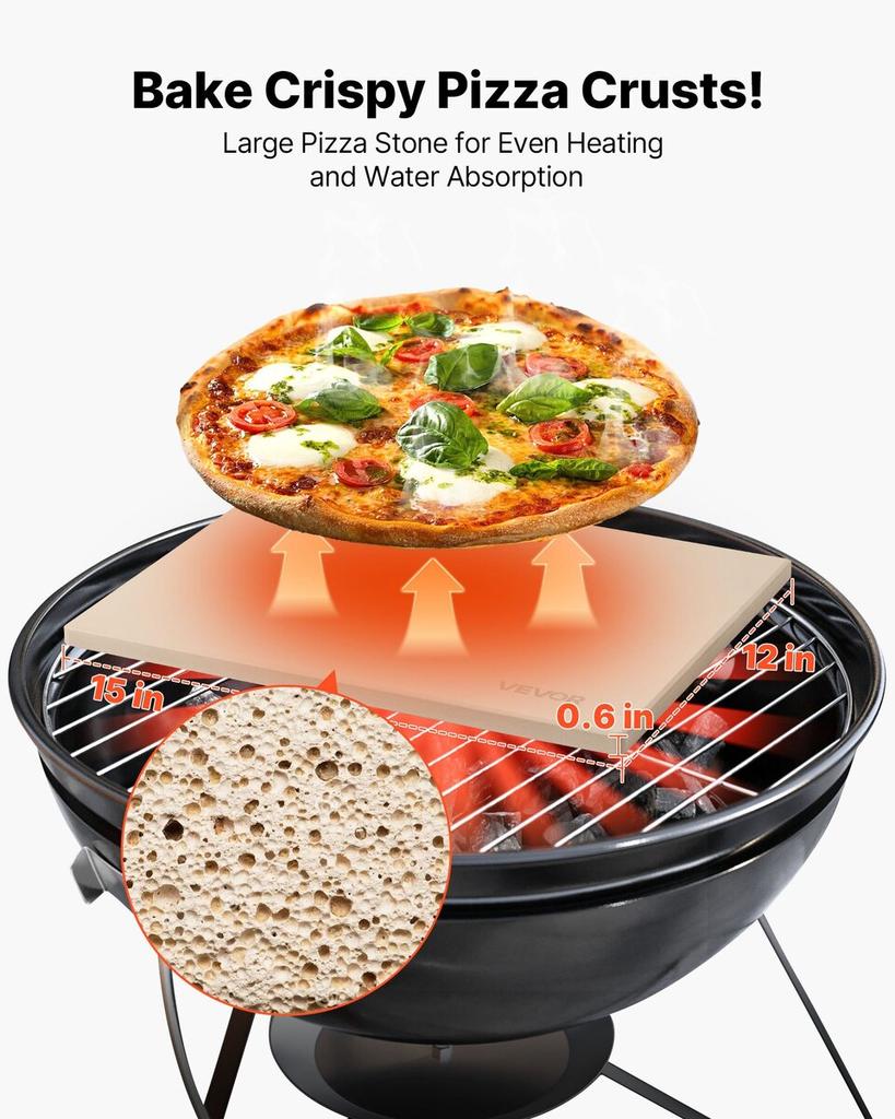 Kámen na pizzu, 38 x 30 cm Obdélníkový kordieritový kámen na pizzu, Extra velký pečicí kámen se škrabkou, 15 mm silný žáruvzdorný kordierit, do kuchyně