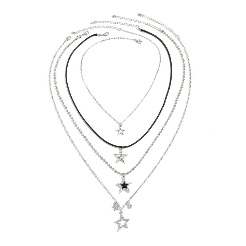 Hollow Out Beaded Necklace Spiral Pendant Y2K Metal Necklace Cool Star Pendant Necklace Women Style B