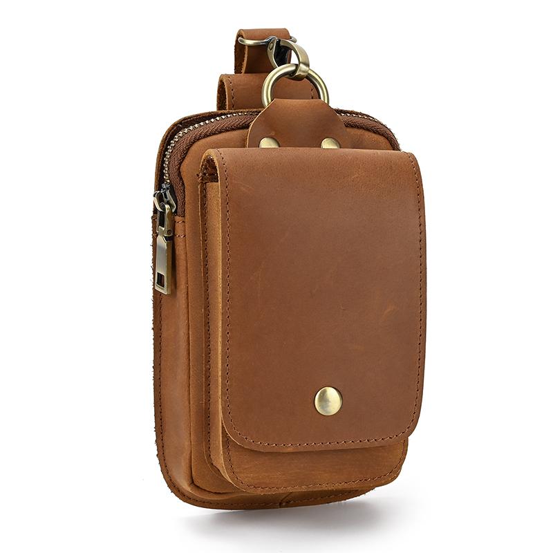 Small Male Bag Genuine Leather Waist Bag Phone Belt Pouch Men's Waist Pack With Clip On Pants Leather Waist Bag Mini Phone Bag