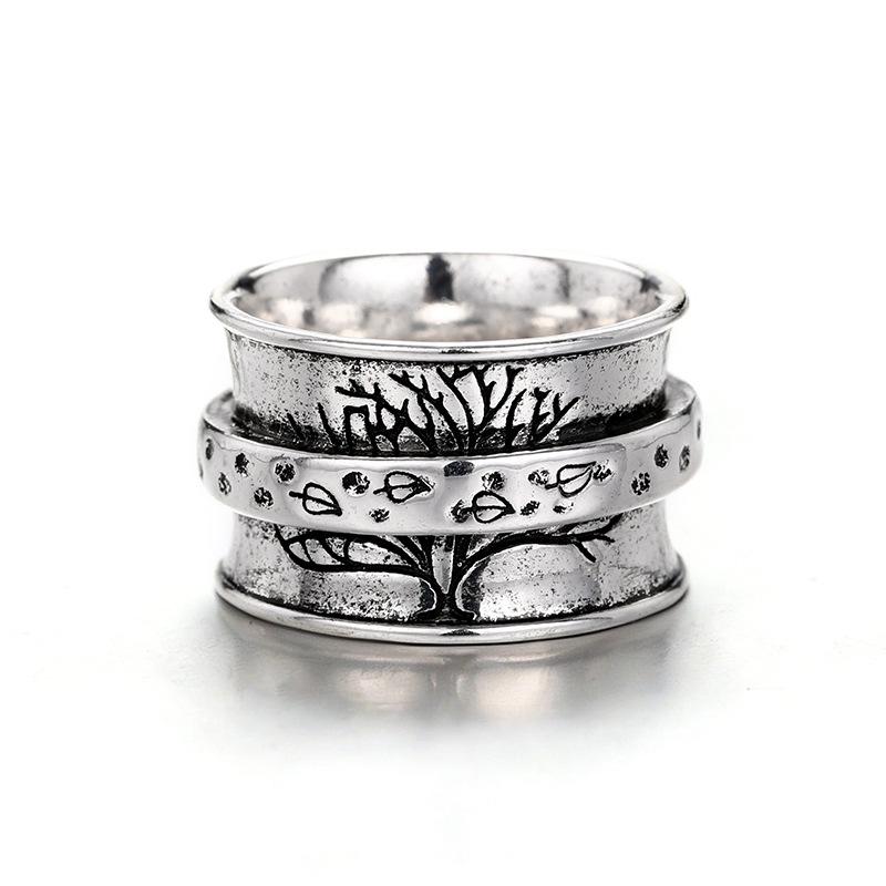 Vintage Wide Band Ring Carved Taraxacum on The Surface Rotatable Design Match Daily Outfits Dainty Party Accessory Gift for Her
