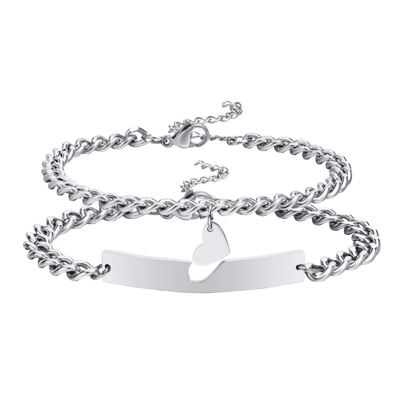 

2pcs Couple Bracelets for Women Men,Stainless Steel Heart-shaped Charm Bracelet for Lover,Anniversary Valentine s Day Gift