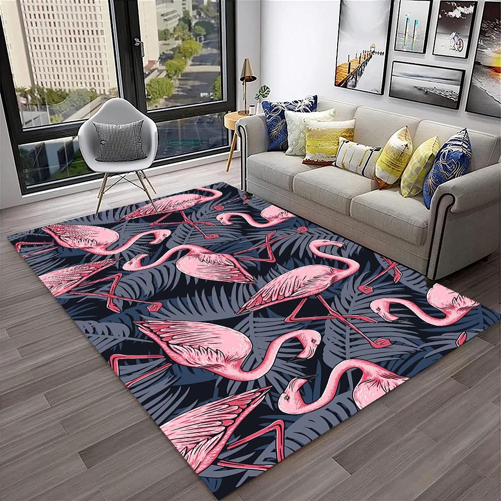 Pink Flamingo Bird Rainforest Cartoon Carpet Rug for Home Living Room Bedroom Sofa Doormat Decor,kid Area Rug Non-slip Floor Mat