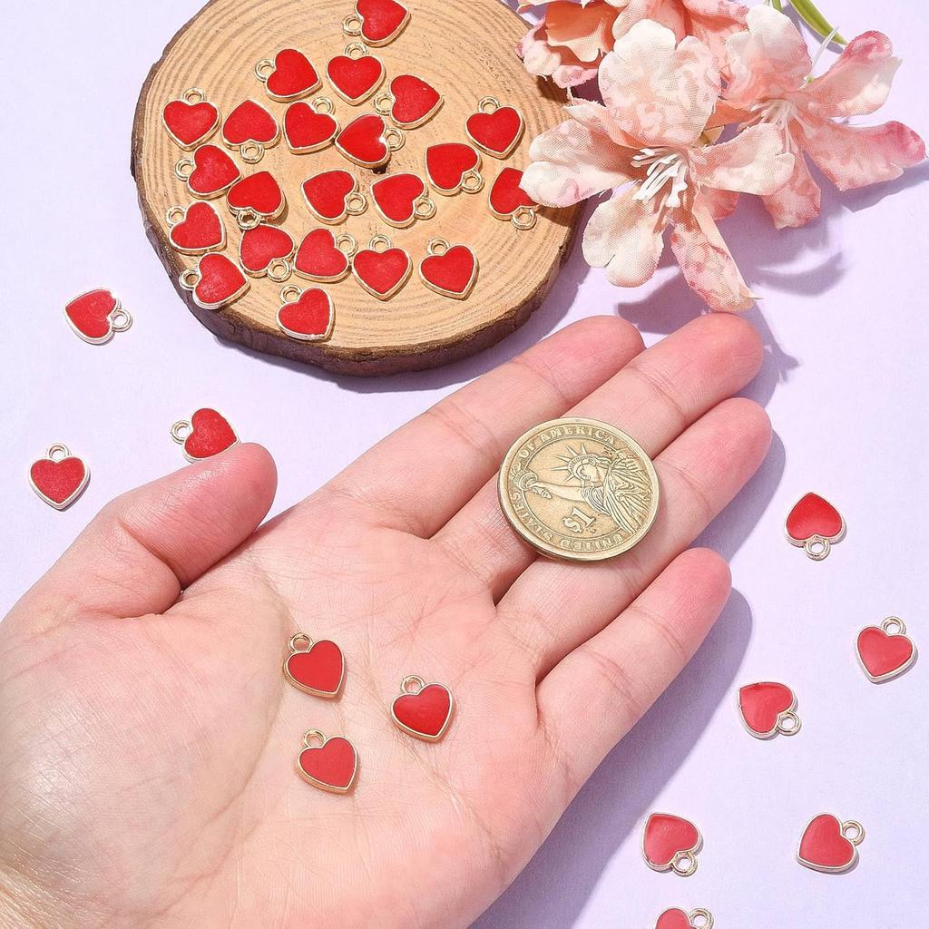 KitBeads 100pcs Enamel Red Heart Charms Mini Valentine's Day Love Heart Shaped Charms for Jewelry Making Bulk