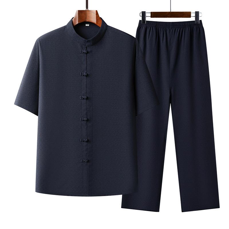 Summer Suit Chinese Style Tang Suit for Middle-aged and Elderly Men Summer Short-sleeved Grandpa Thin Two-piece Suit