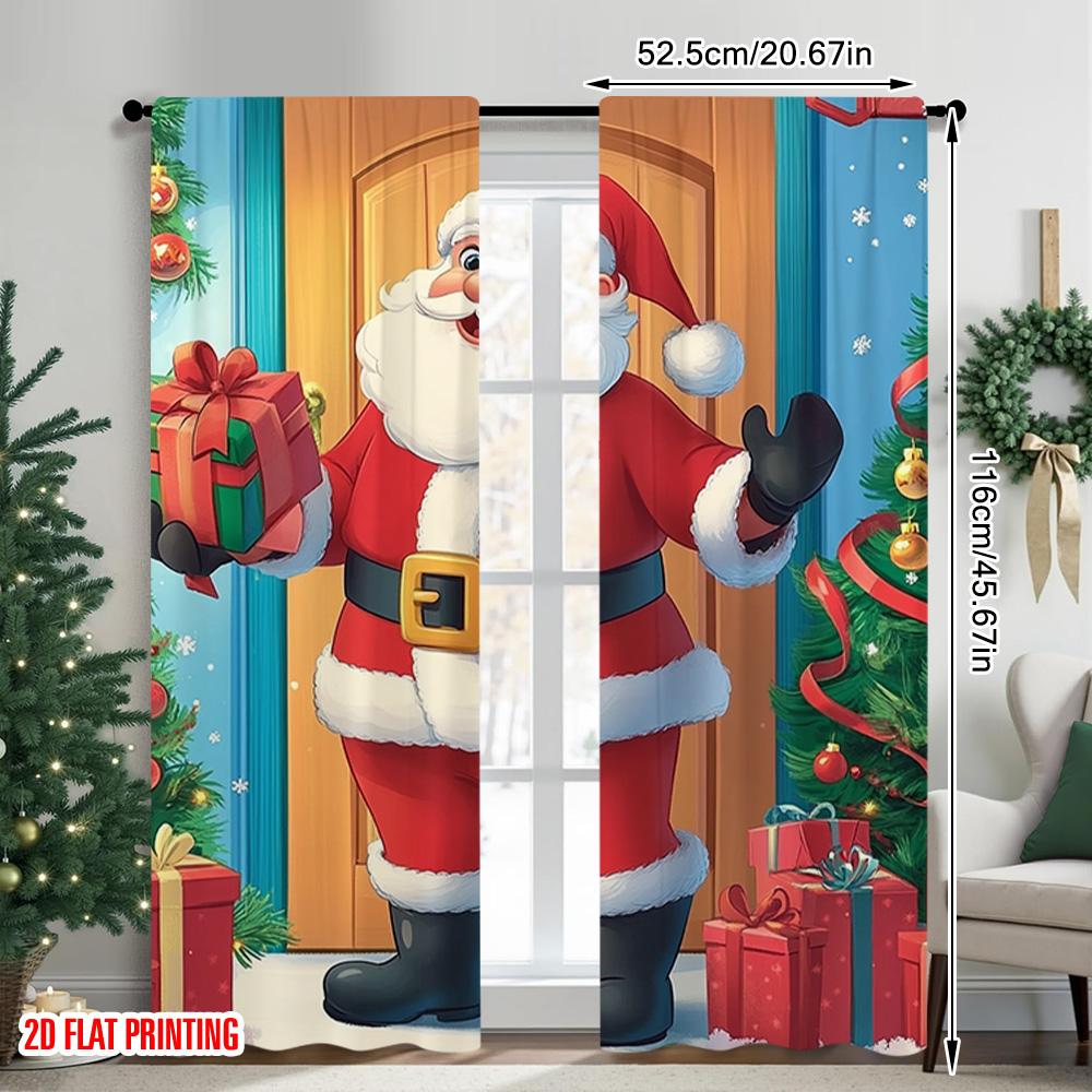 2pcs 2D flat printing Christmas Party Curtain Santa Christmas Versatile Fabric Without Electricity Party Decorations for Holiday