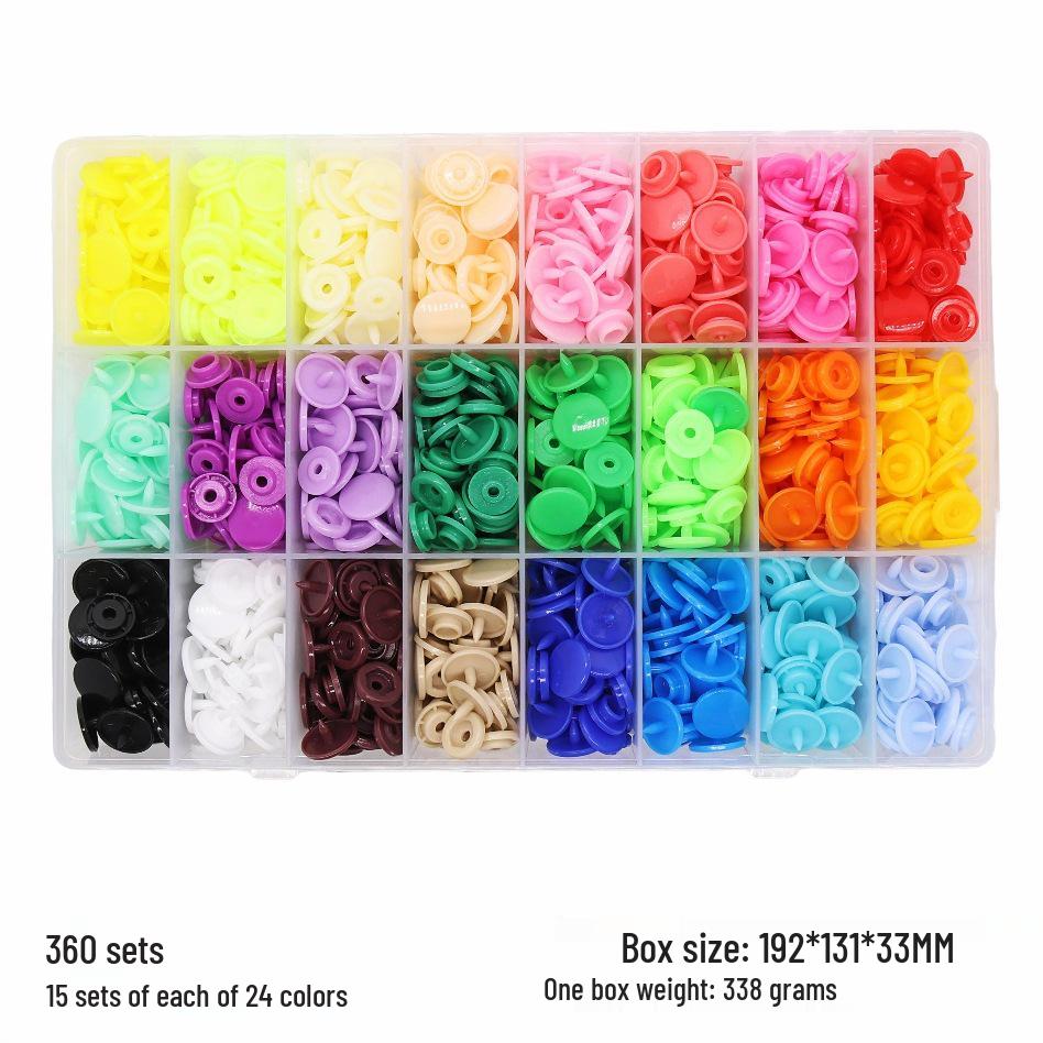 15-Color Resin Snap Fasteners & T5 Tool Set: Multicolored Plastic Buttons for Baby and Children Projects